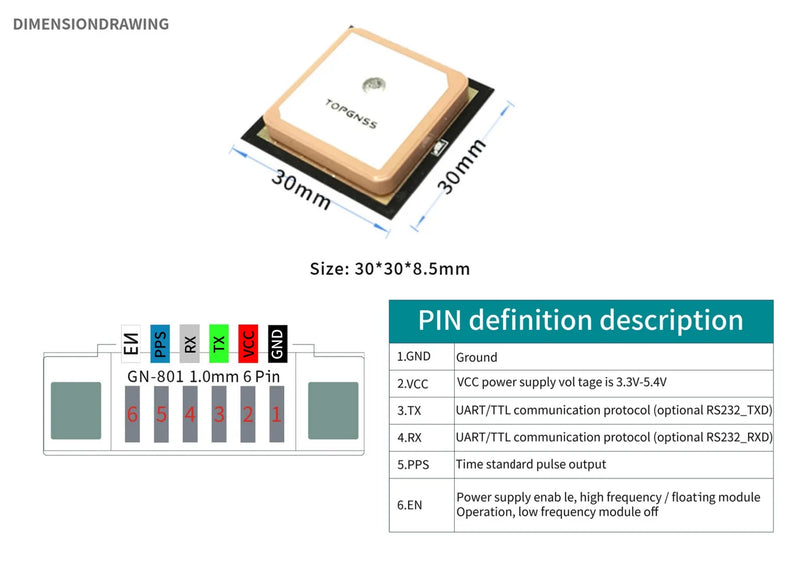 GN-701 TTL UART GPS Modue GNSS Module Antenna Receiver , built-in FLASH,NMEA0183 TOPGNSS